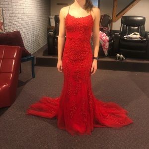 2019 Spring Red sequenced/laced Sherri Hill dress